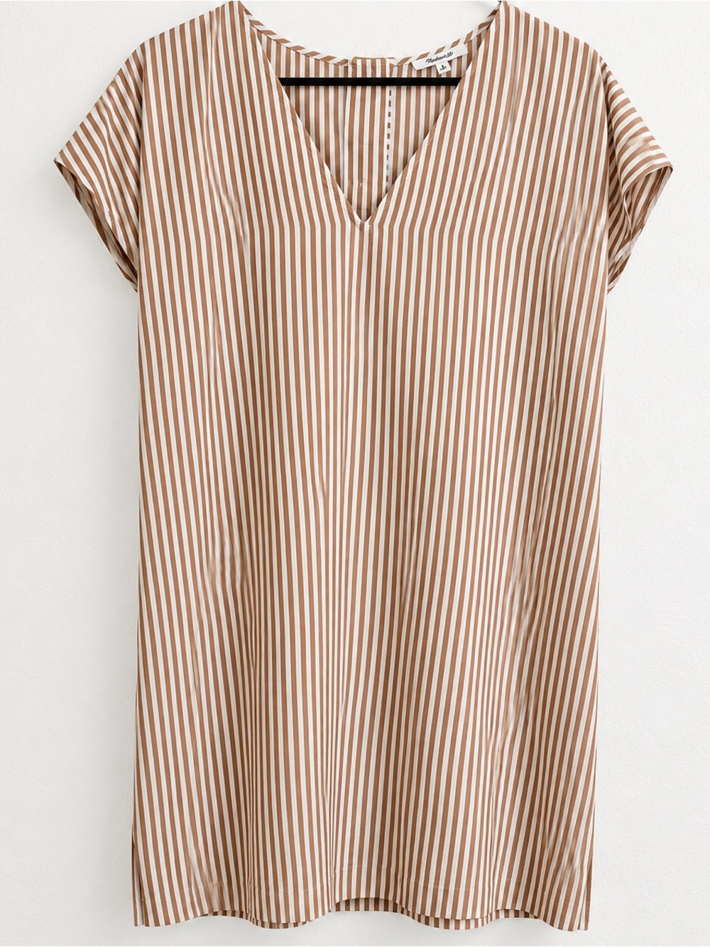 Madewell dress Striped V-Neck Shift shirt Dress button back casual relaxed